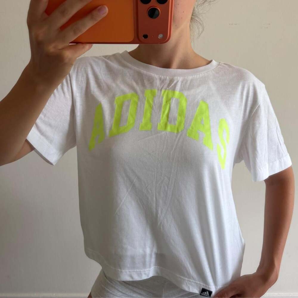 Adidas Women's Yellow and White Crop-top